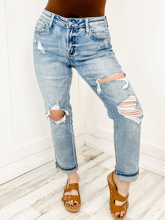 Vervet Stretch Boyfriend Jeans with Paint Splatter