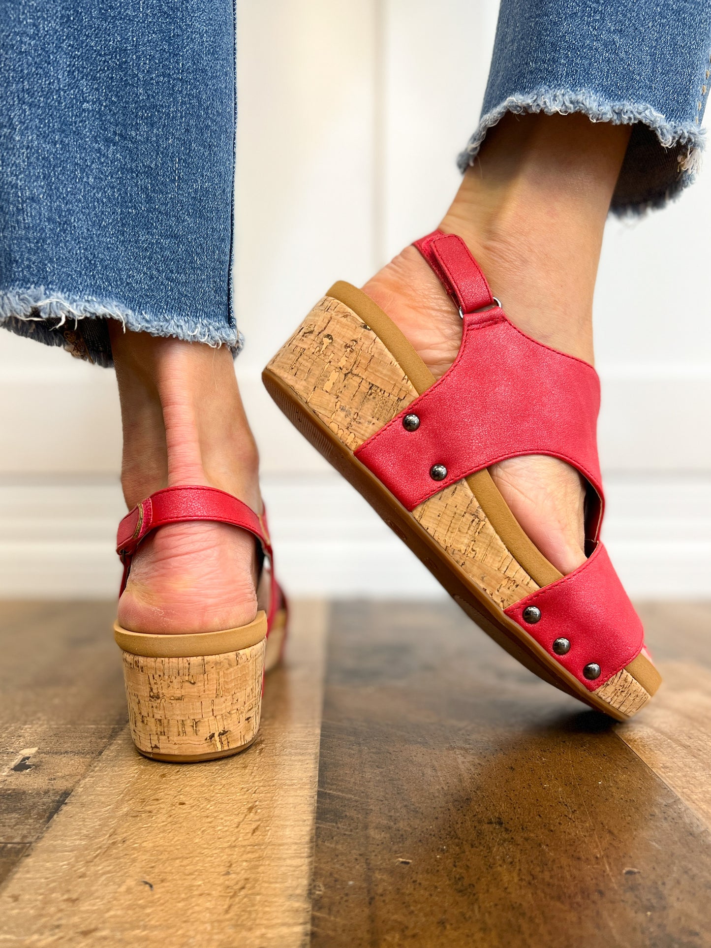 Corkys Refreshing Wedge Sandal Shoes - Red, Navy, Black