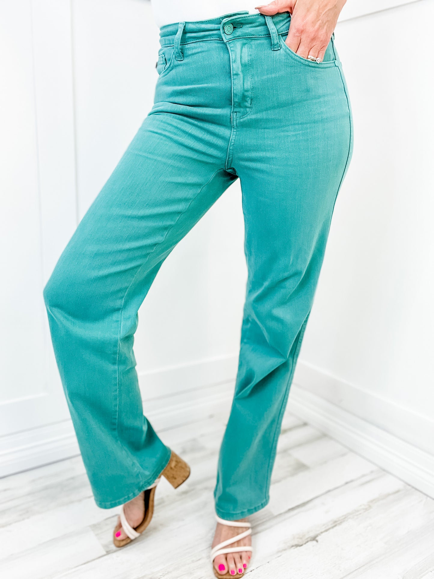 Judy Blue High Waist Sea Green Garment Dyed 90's Straight Jeans