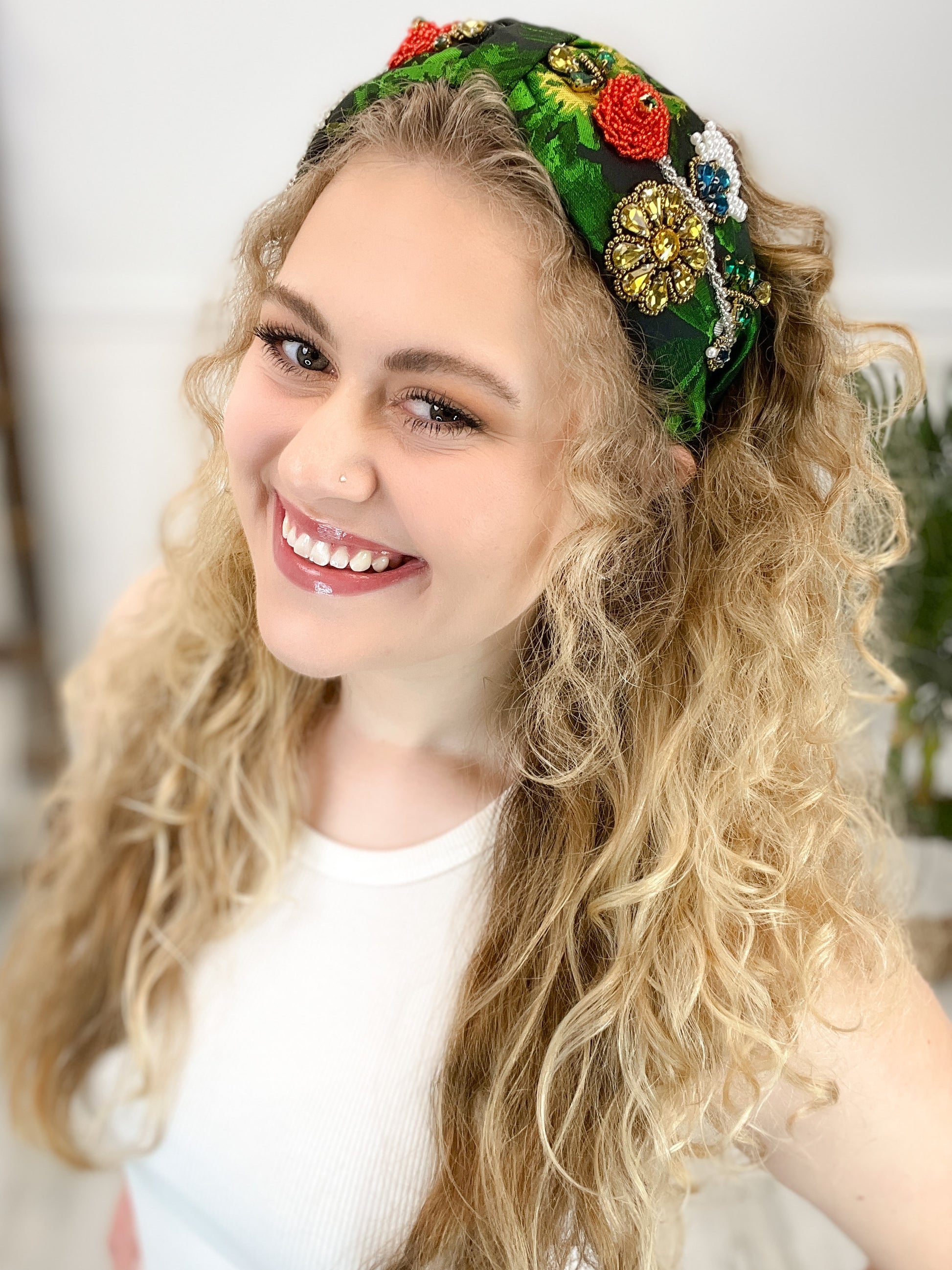 Satin Fabric Wide Jeweled Headband
