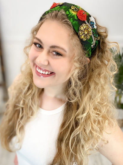 Satin Fabric Wide Jeweled Headband