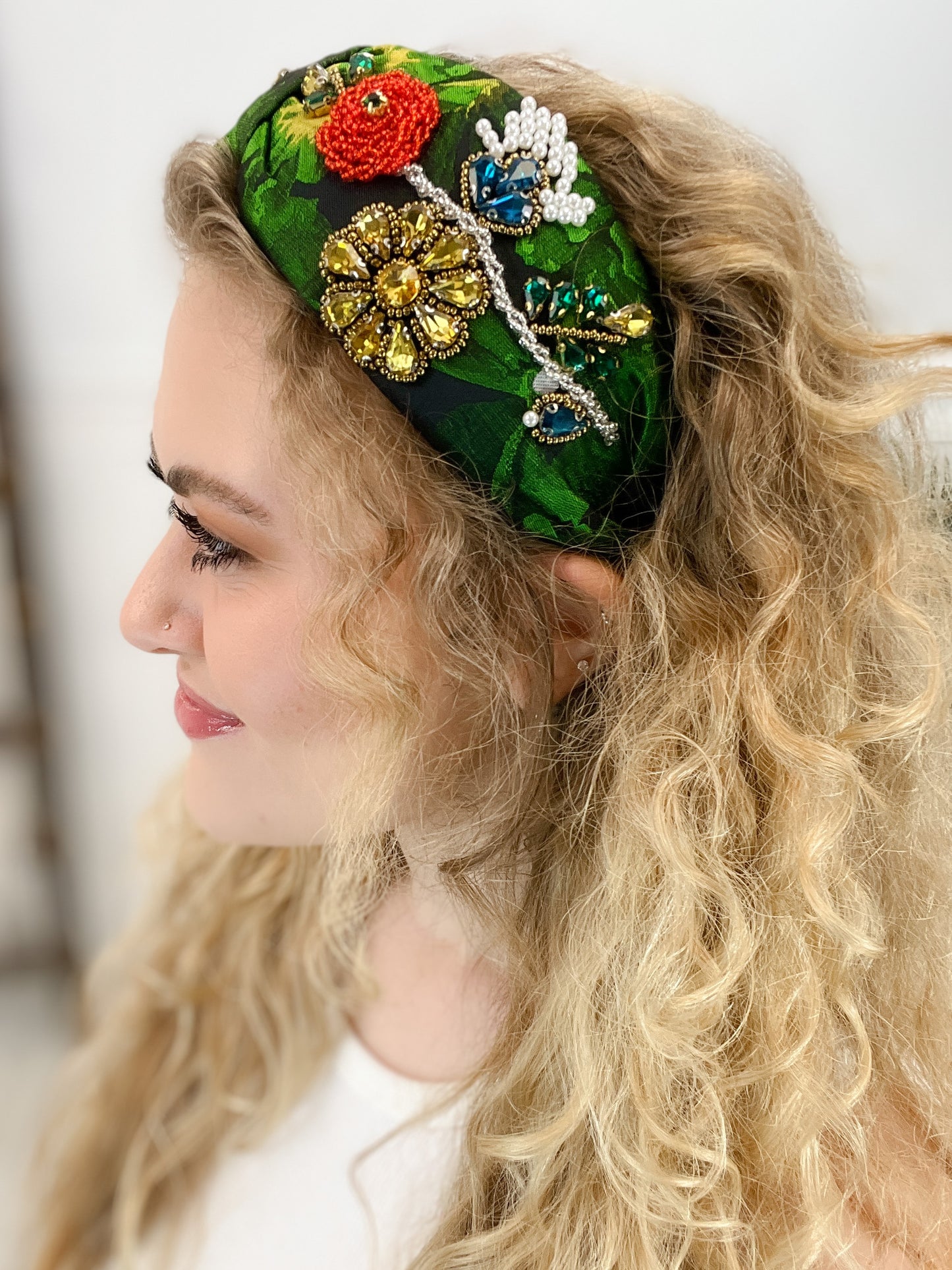 Satin Fabric Wide Jeweled Headband