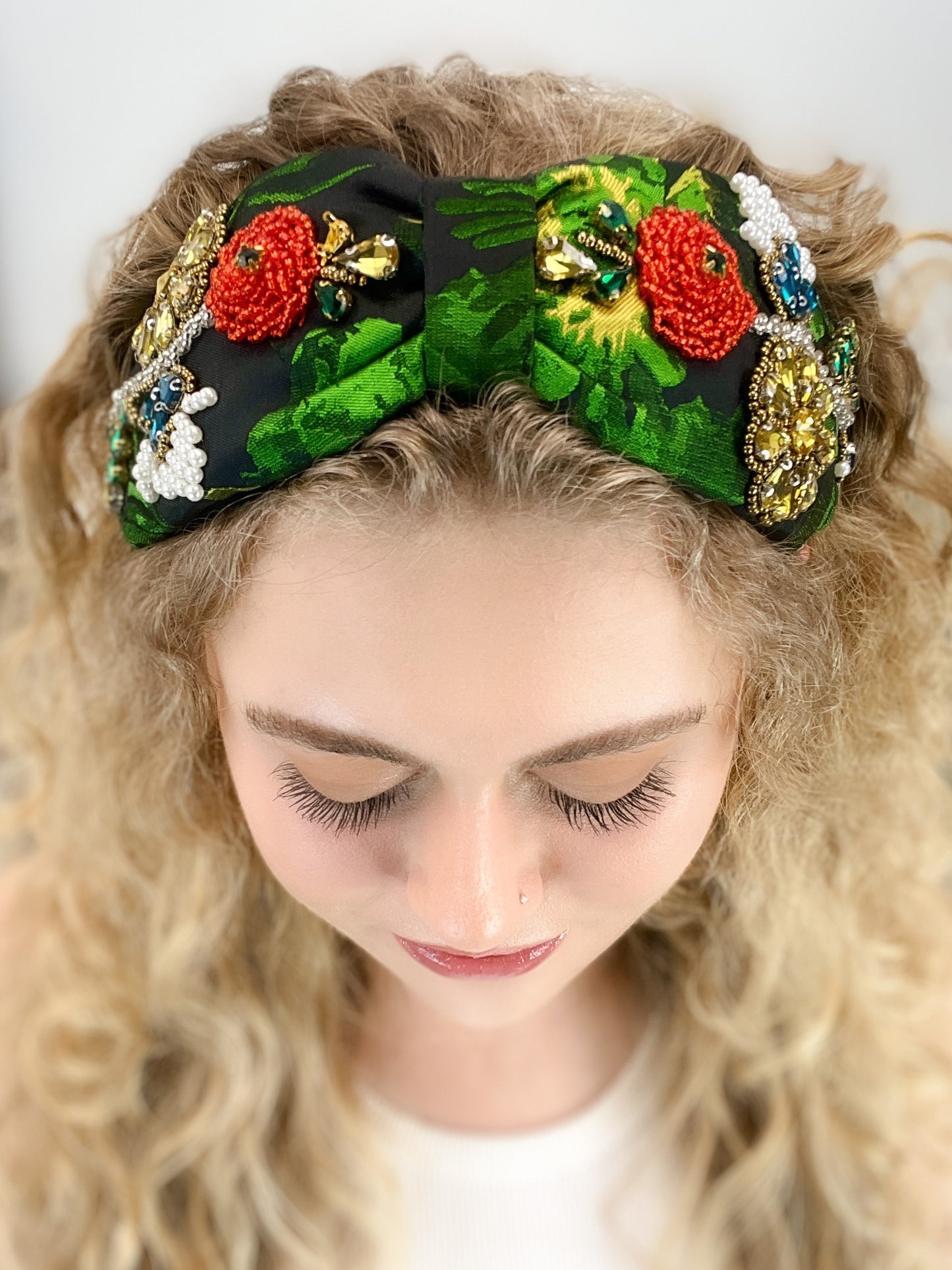 Satin Fabric Wide Jeweled Headband