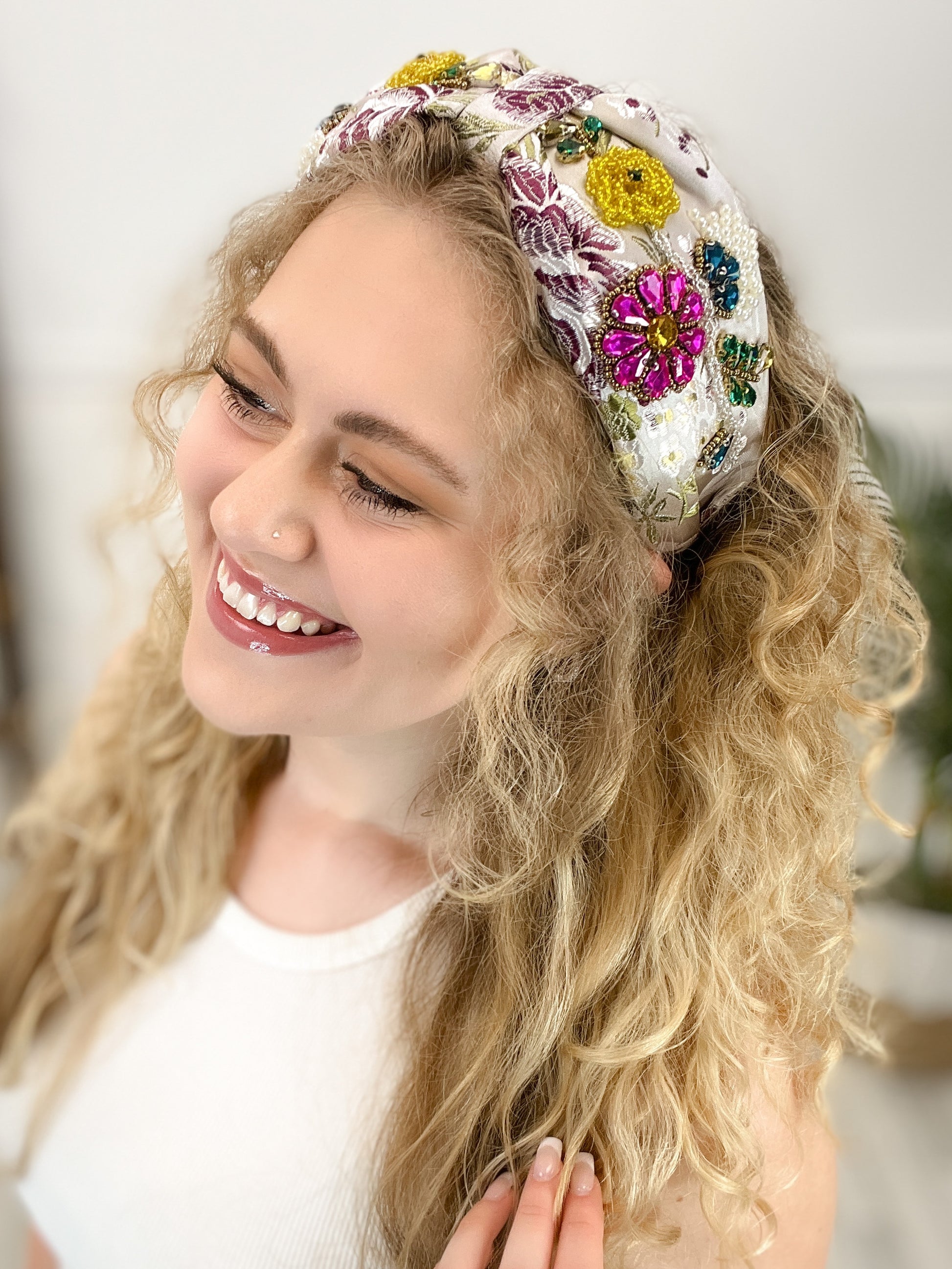 Satin Fabric Wide Jeweled Headband