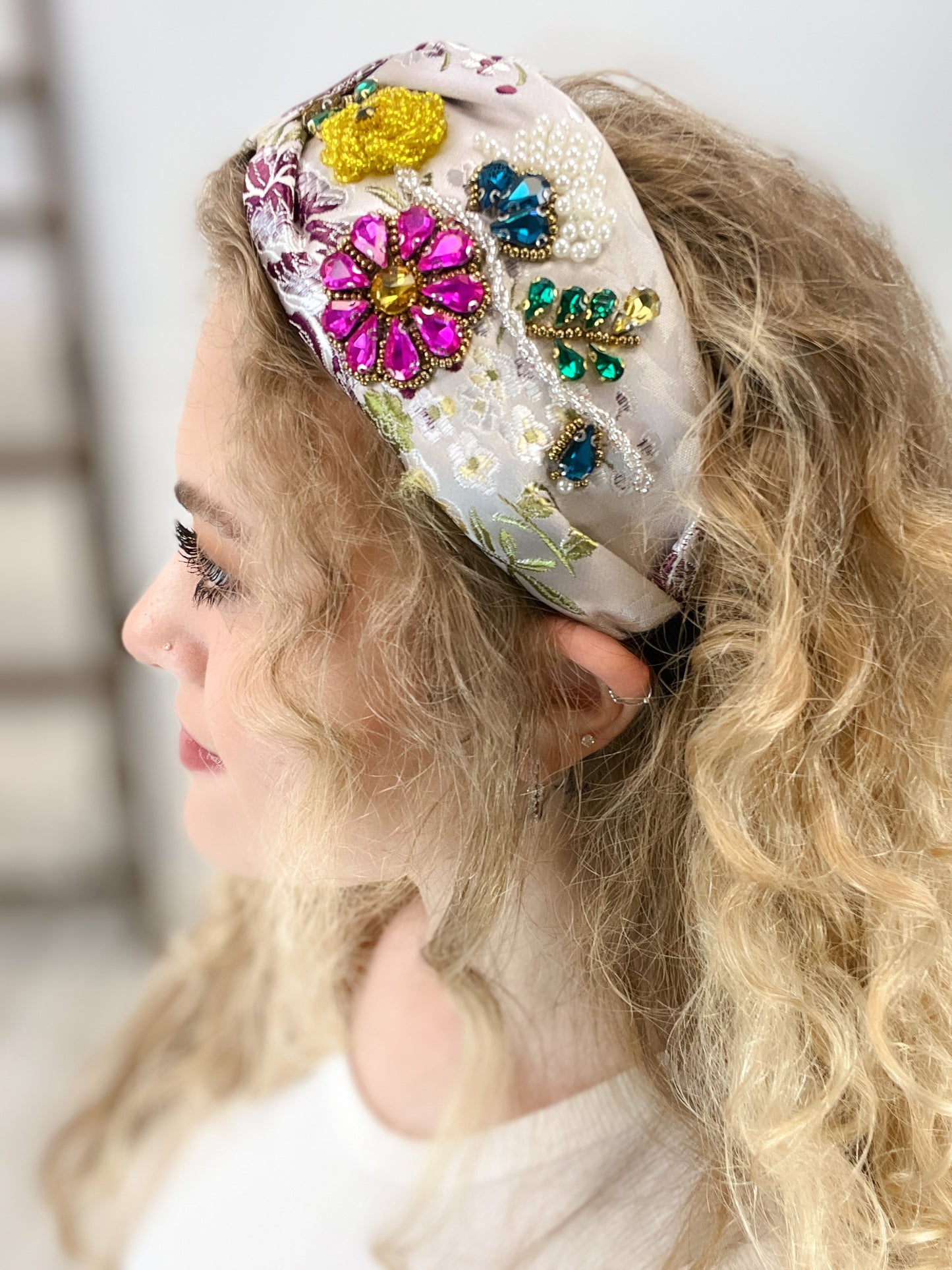 Satin Fabric Wide Jeweled Headband