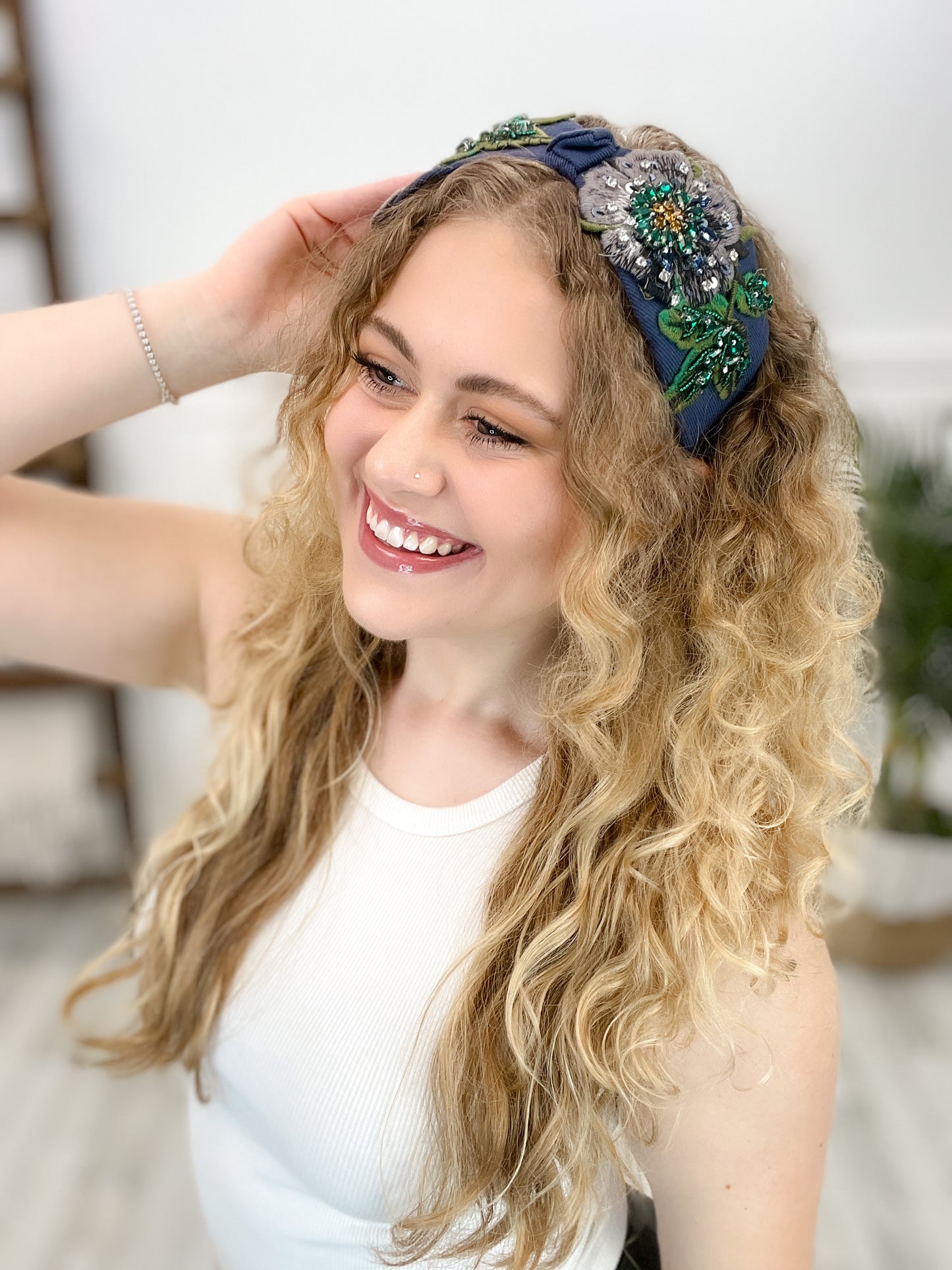 Fabric Wide Jeweled Headband