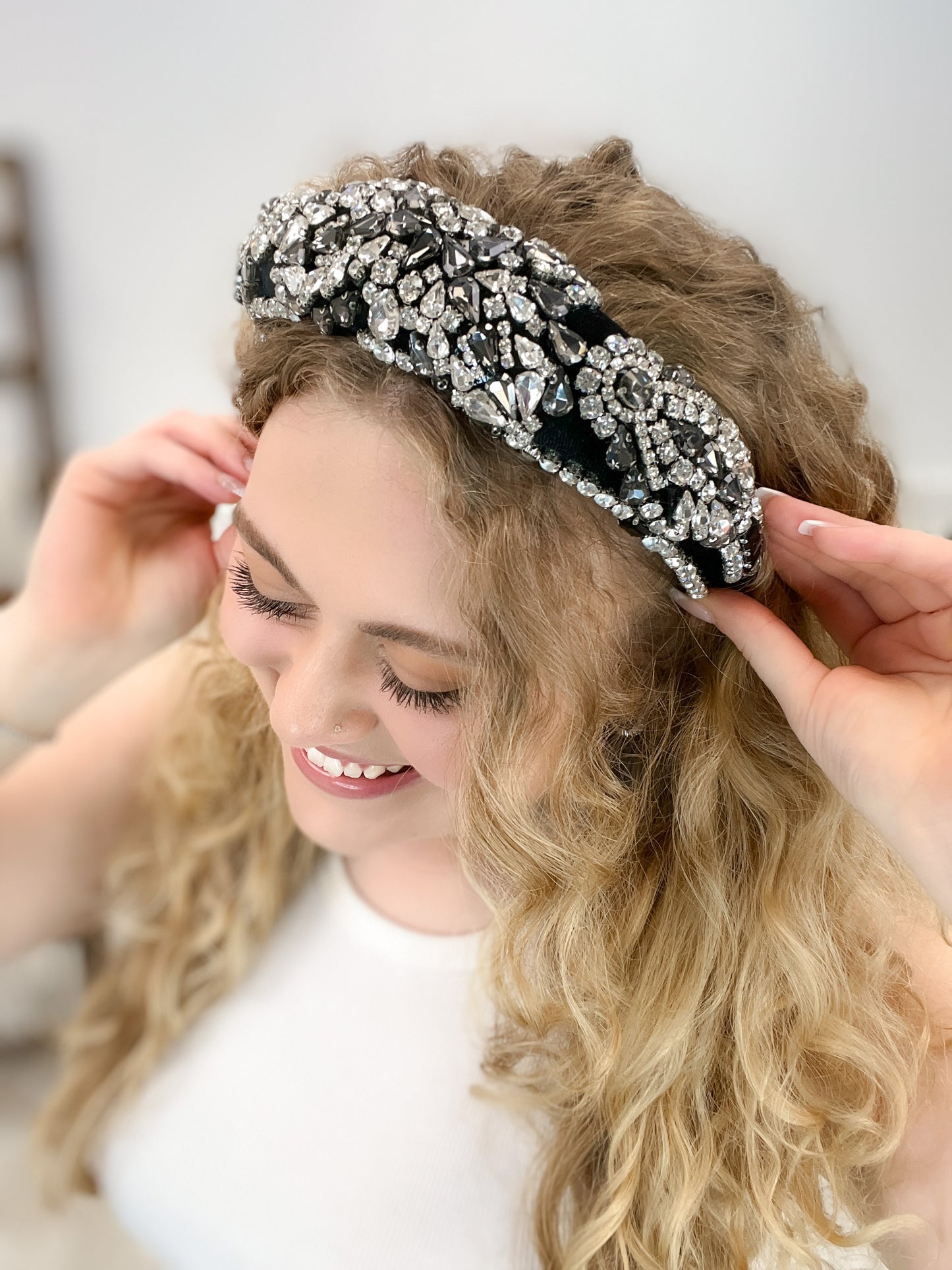 Velvet Headband Adorned with Rhinestones
