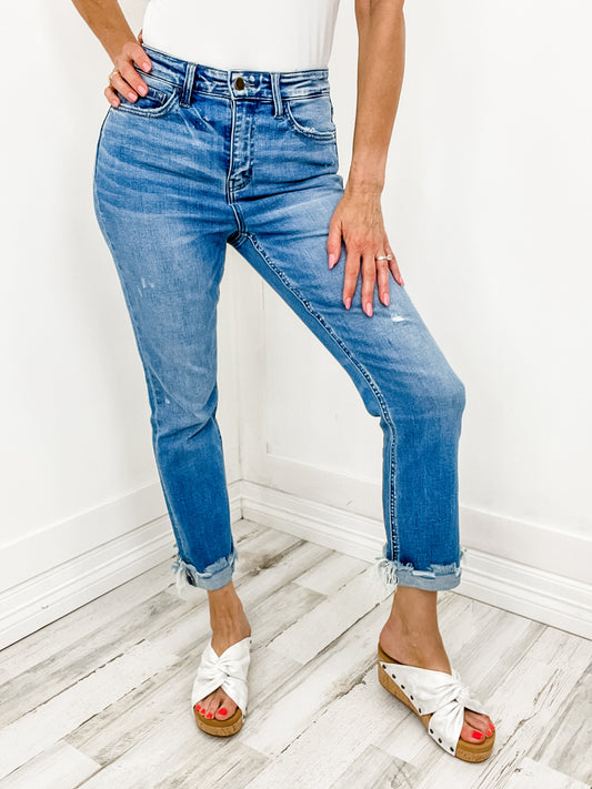 Black Label "Courtney" Super High Rise Ankle Straight Jeans with Cuff