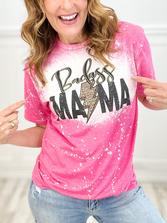 Badass Mama Bleached Short Sleeve Graphic Tee - Preorder