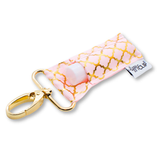 Gold Quatrefoil on Light Pink LippyClip®