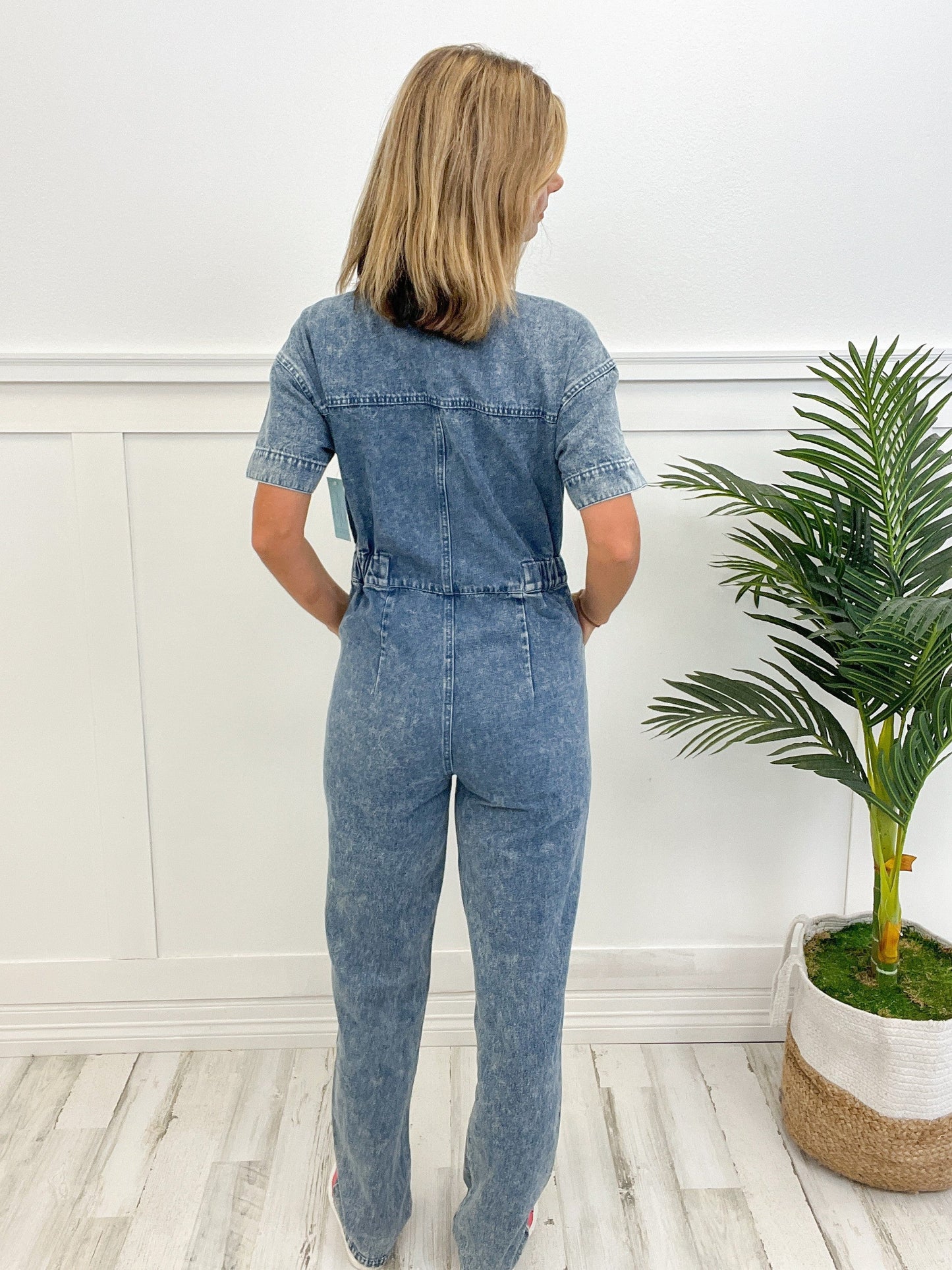 Blue Acid Wash Denim Jumpsuit | SilkFred US