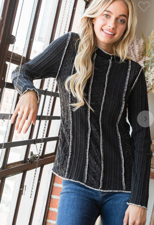 WASHED PIECING LONG SLEEVE LAYERING TOP