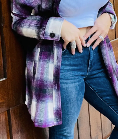 Oversized Plaid Longline Shacket with Pockets