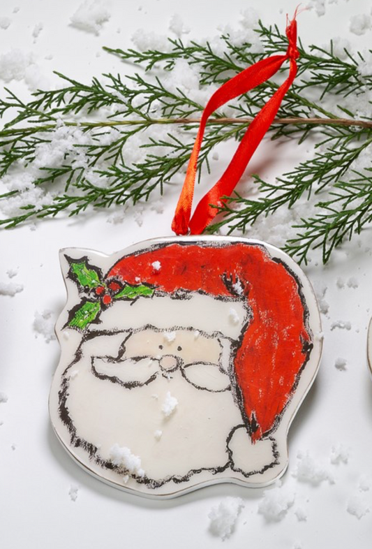 5" Glazed MDF Santa Ornament