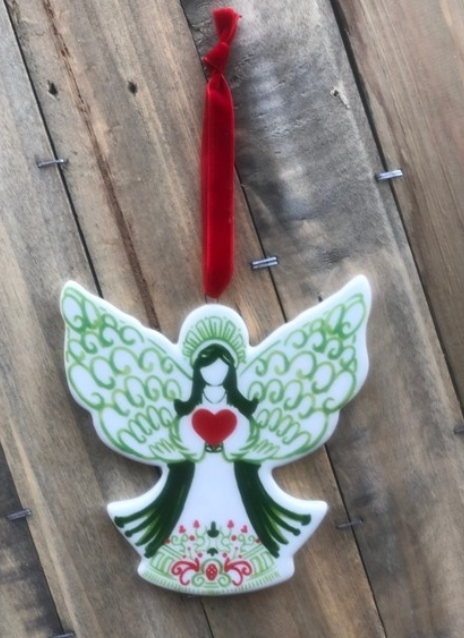 5" Flat Ceramic  Angel Ornament