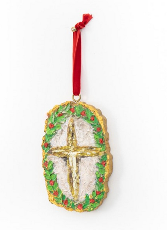 5" Red, Green and Gold Cross Ornament