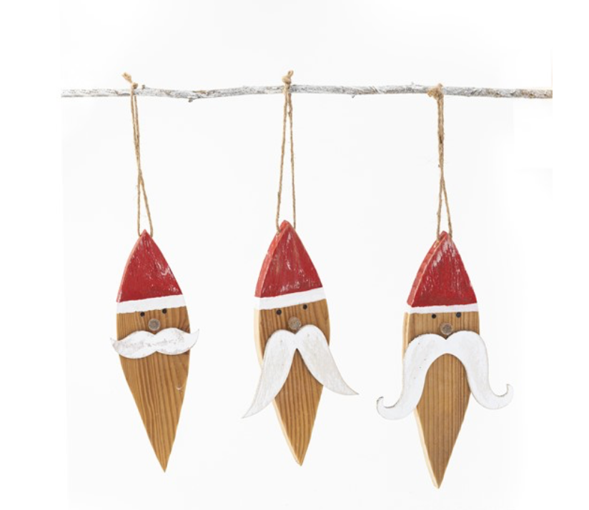 9.75" Wood Santa Ornaments SET OF 3