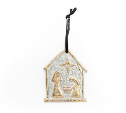 7.75" Stamped Metal Ornament with Gold Leafing,