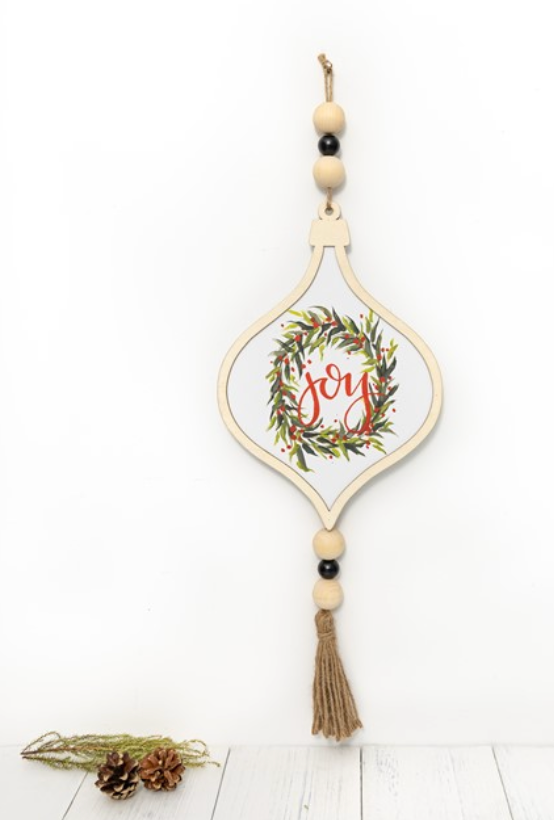 12" Hanging Décor with Beads, Joy Wreath