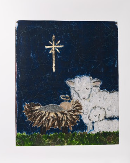 38x46" Paper Art, Sheep at the Manger