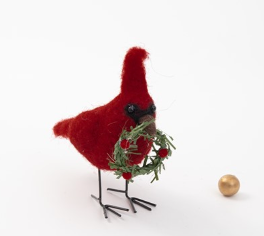 5" Felt Cardinal w/Wreath