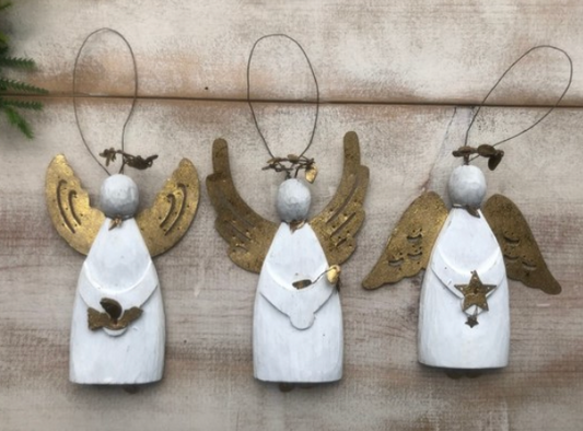 6" White Angel Ornaments with Gold Wings