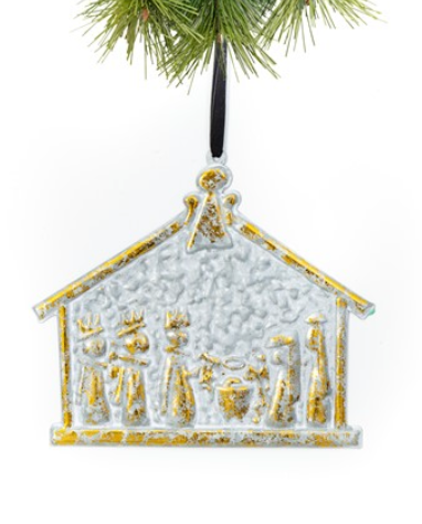 8.5 x 8" Stamped Metal Nativity Ornament