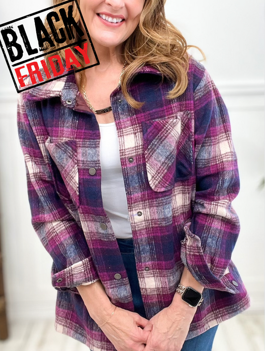 Plaid Shacket With Welt Pockets