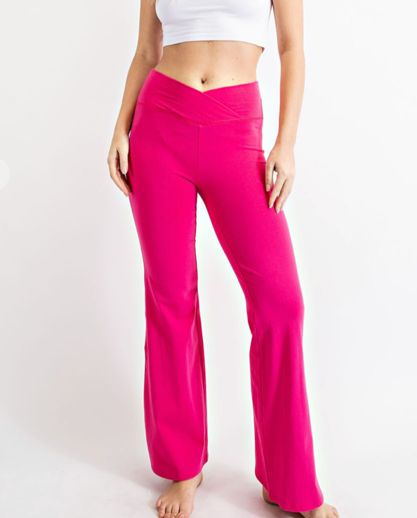 Solid Colored Flare Leggings with V-Waistband