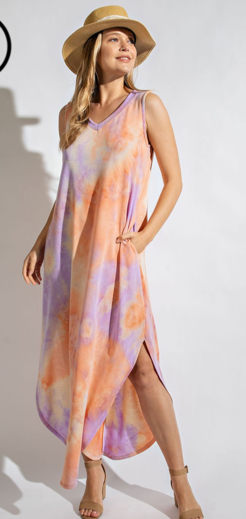 Tie Dye Sleeveless Maxi Dress