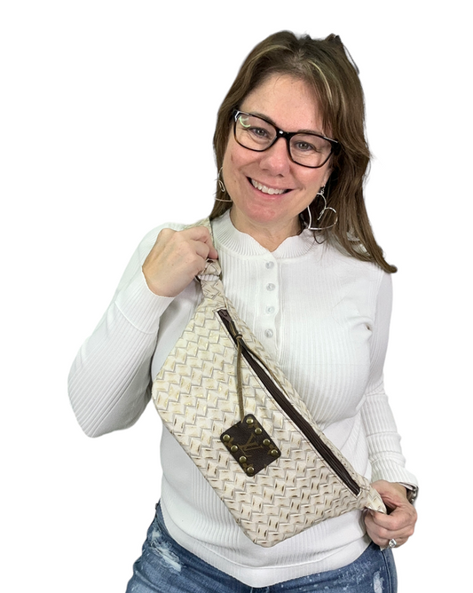 Cream Braided Leather Bum Bag with No LV