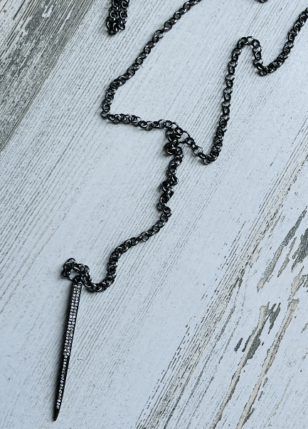 Gunmetal Lariat Necklace