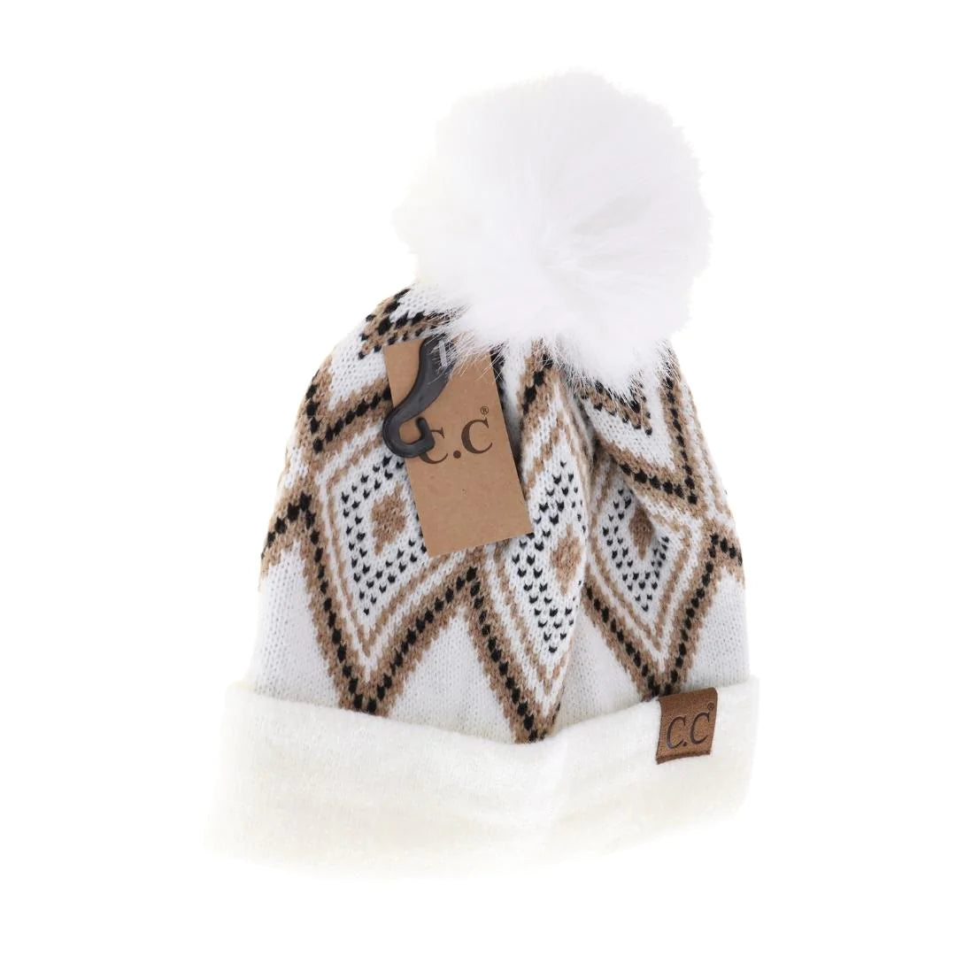 Diamond Pattern Pom C.C. Beanie