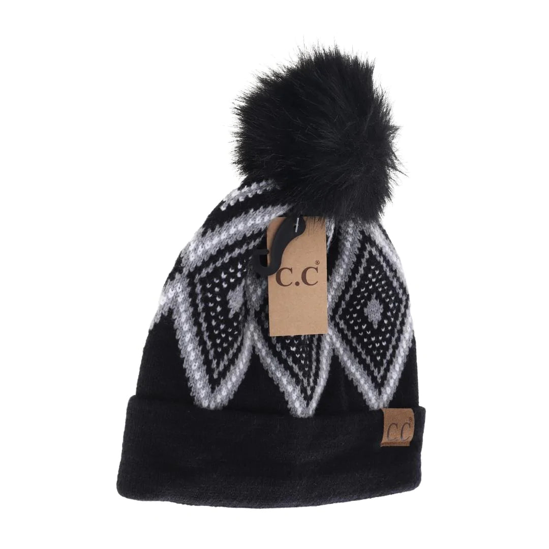 Diamond Pattern Pom C.C. Beanie