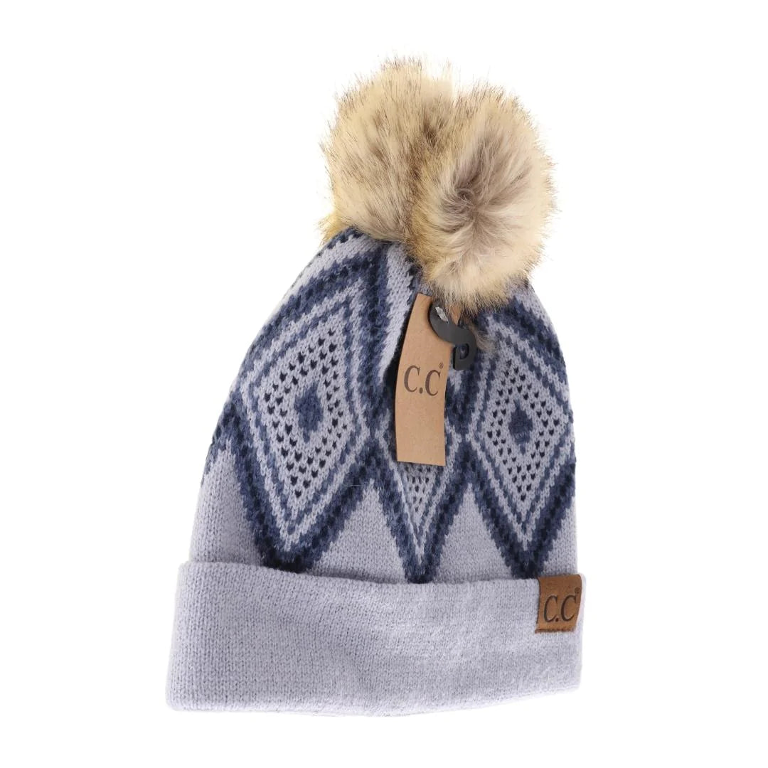 Diamond Pattern Pom C.C. Beanie