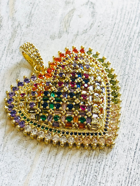 Gold Heart Rainbow Micro Pave Charm = MYON