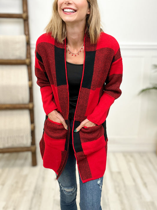 Warmest Wished Plaid Open Front Cardigan