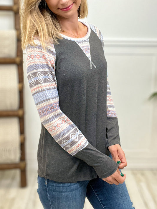 Charming Retreat Aztec Sleeve Top