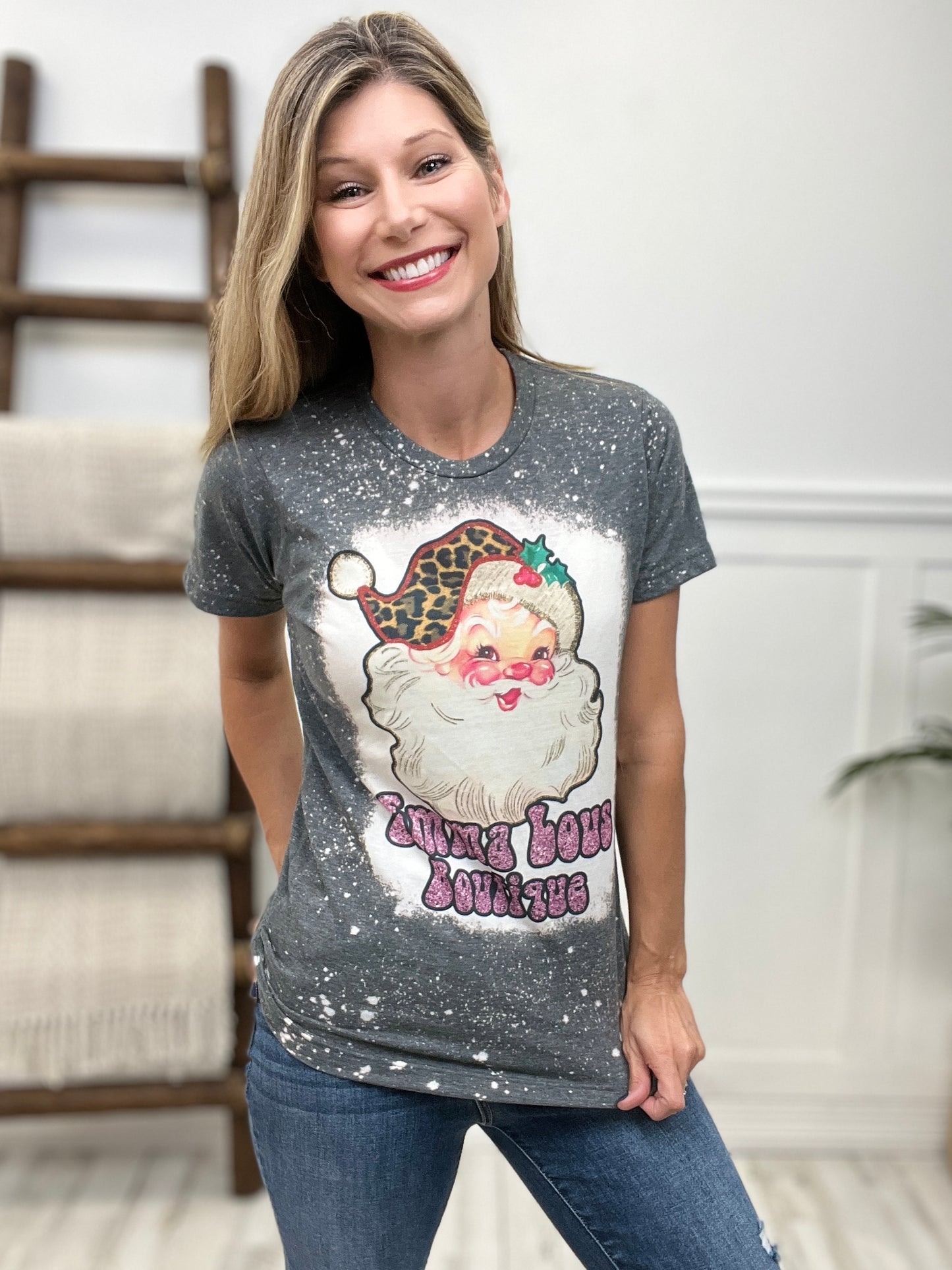 Emma Lous Custom Bleached Santa Christmas Tees