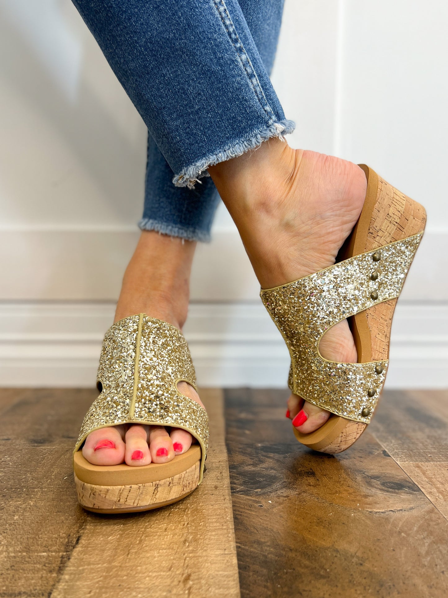 Corkys Oasis Glitter Wedge Sandal