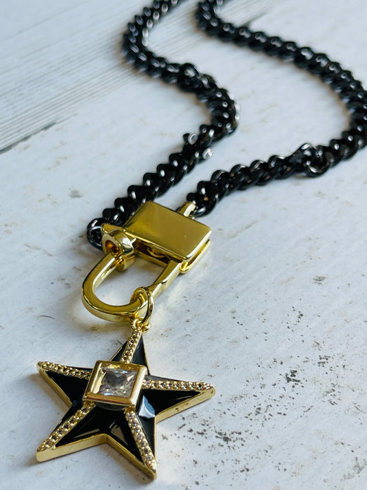 Gunmetal Cuban Chain with Black Star Necklace