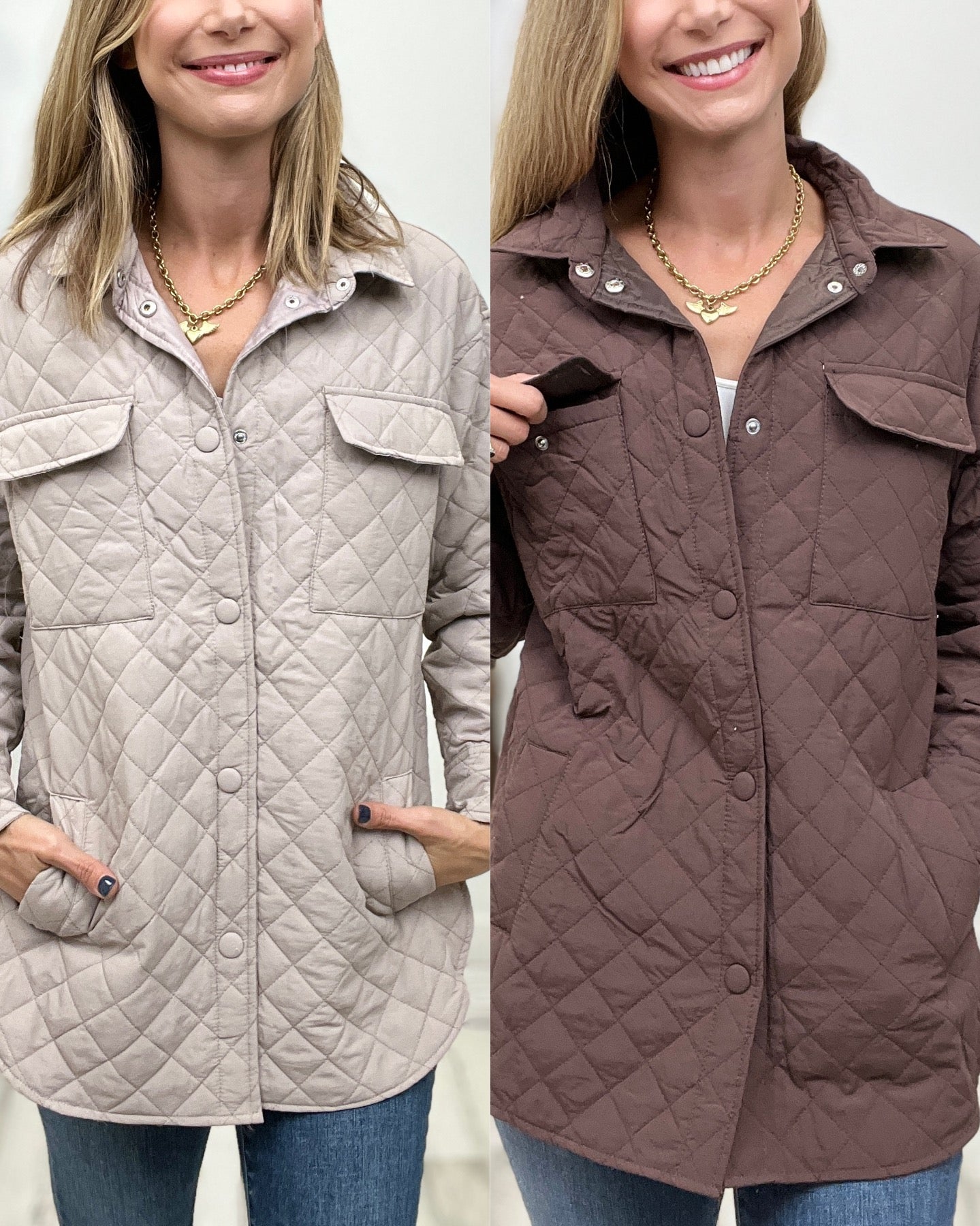 Pongee Diamond Quilted Snap Button Jacket