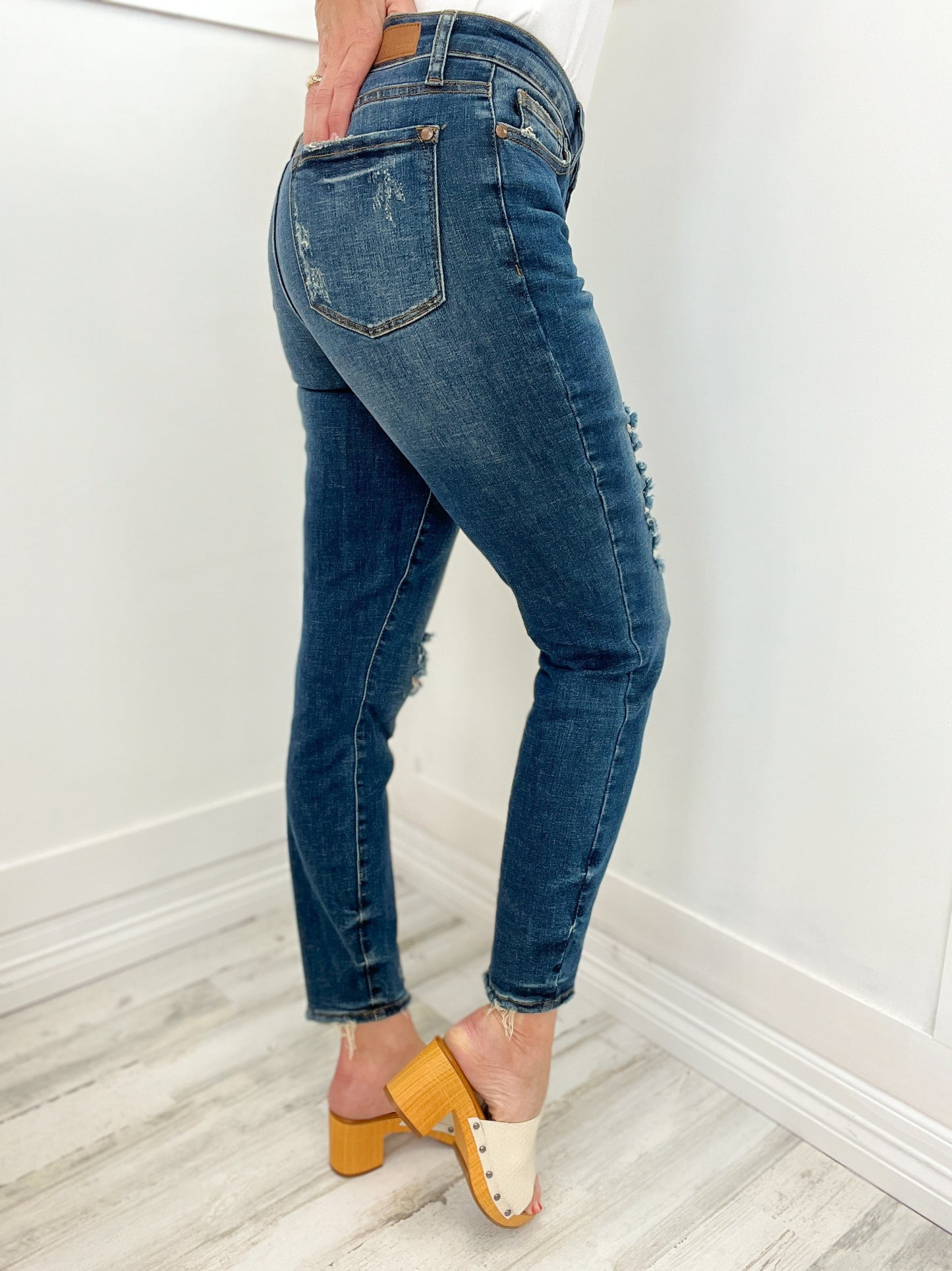Judy Blue Mid-Rise Relaxed Fit Destructed Denim Jeans