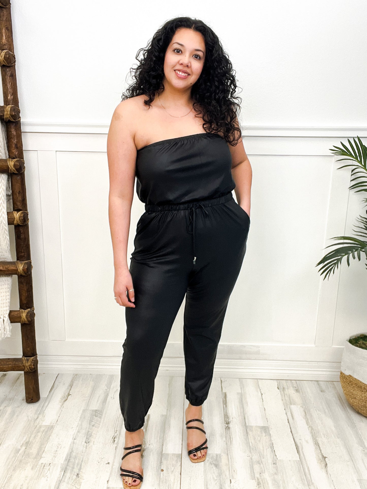 Faux Leather Sleeveless Jumpsuit