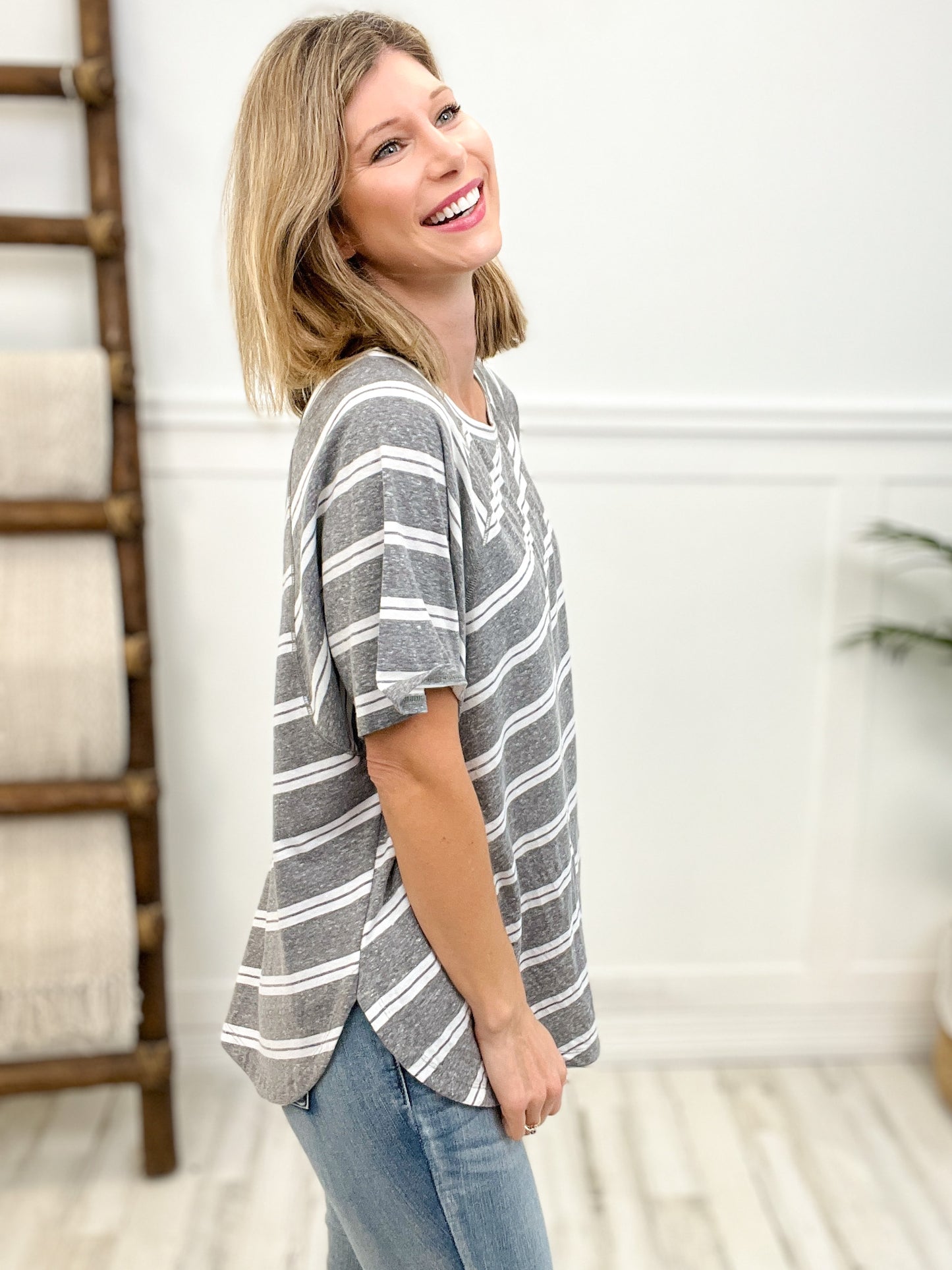 Double Striped Tri blend, Round Neckline Short Sleeve