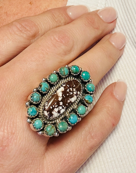 Crazy Horse and Turquoise Stone Navajo Adjustable Ring