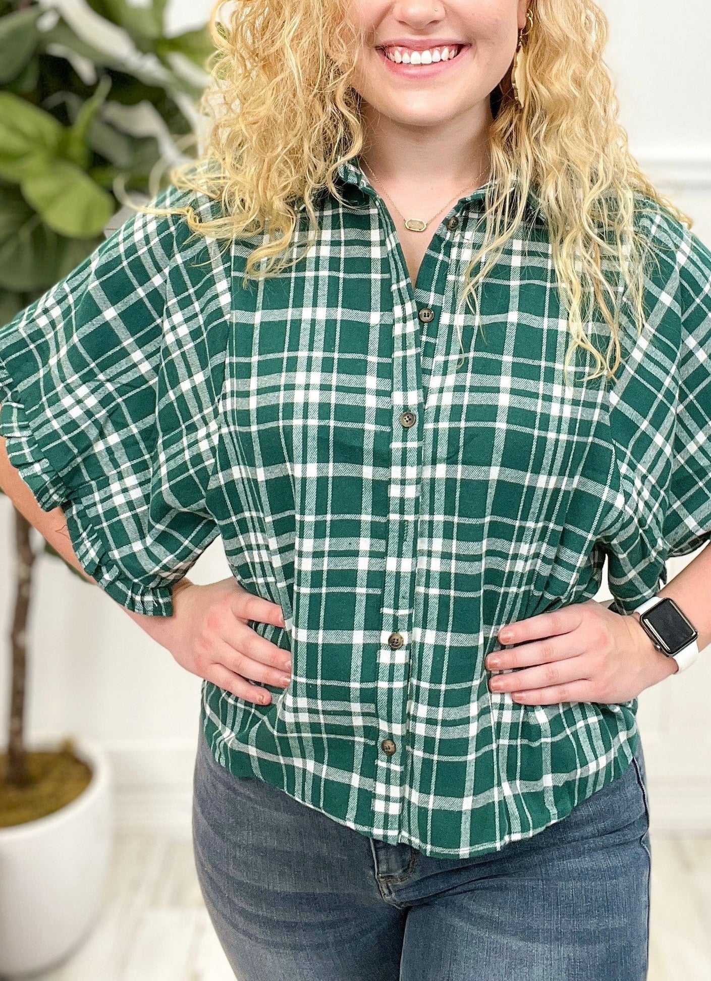 Dolman Sleeve Plaid Flannel Top