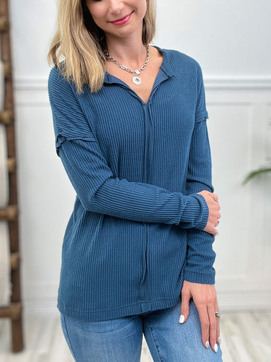Ribbed Chill Lounge Top with Notched Neckline