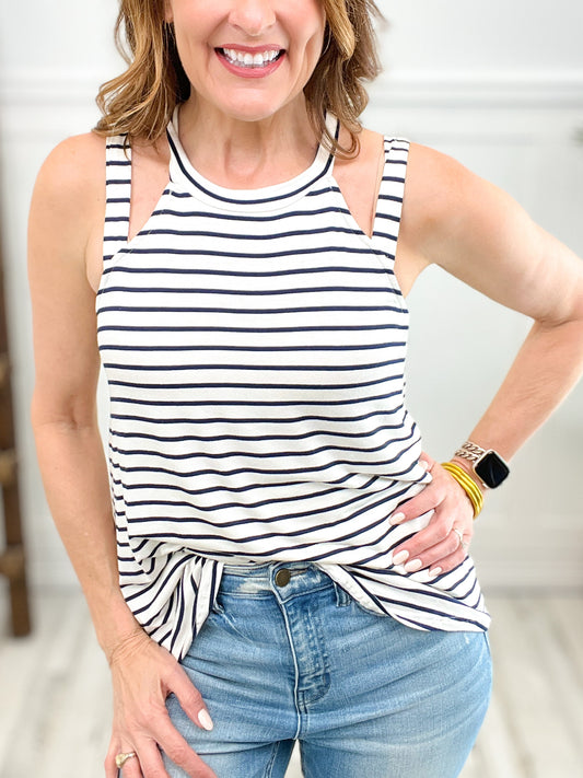 Cold Shoulder Striped Tank Top