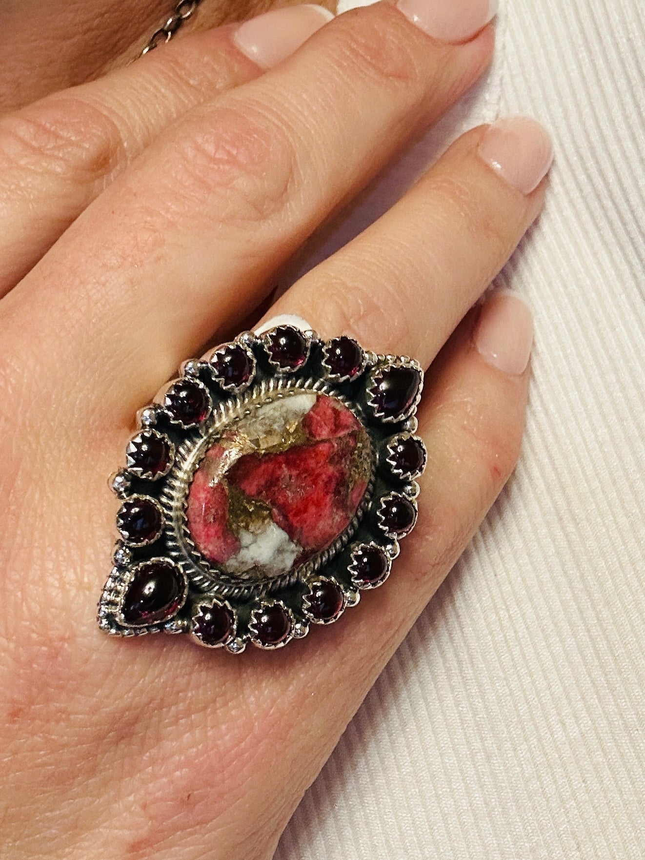 Garnet and Multi Stone Navajo Adjustable Ring